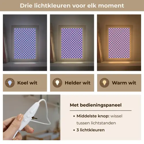 Dambord - Blauw - Patroon - Roze Light Box met kabel klein -USP_lichtkleurNL