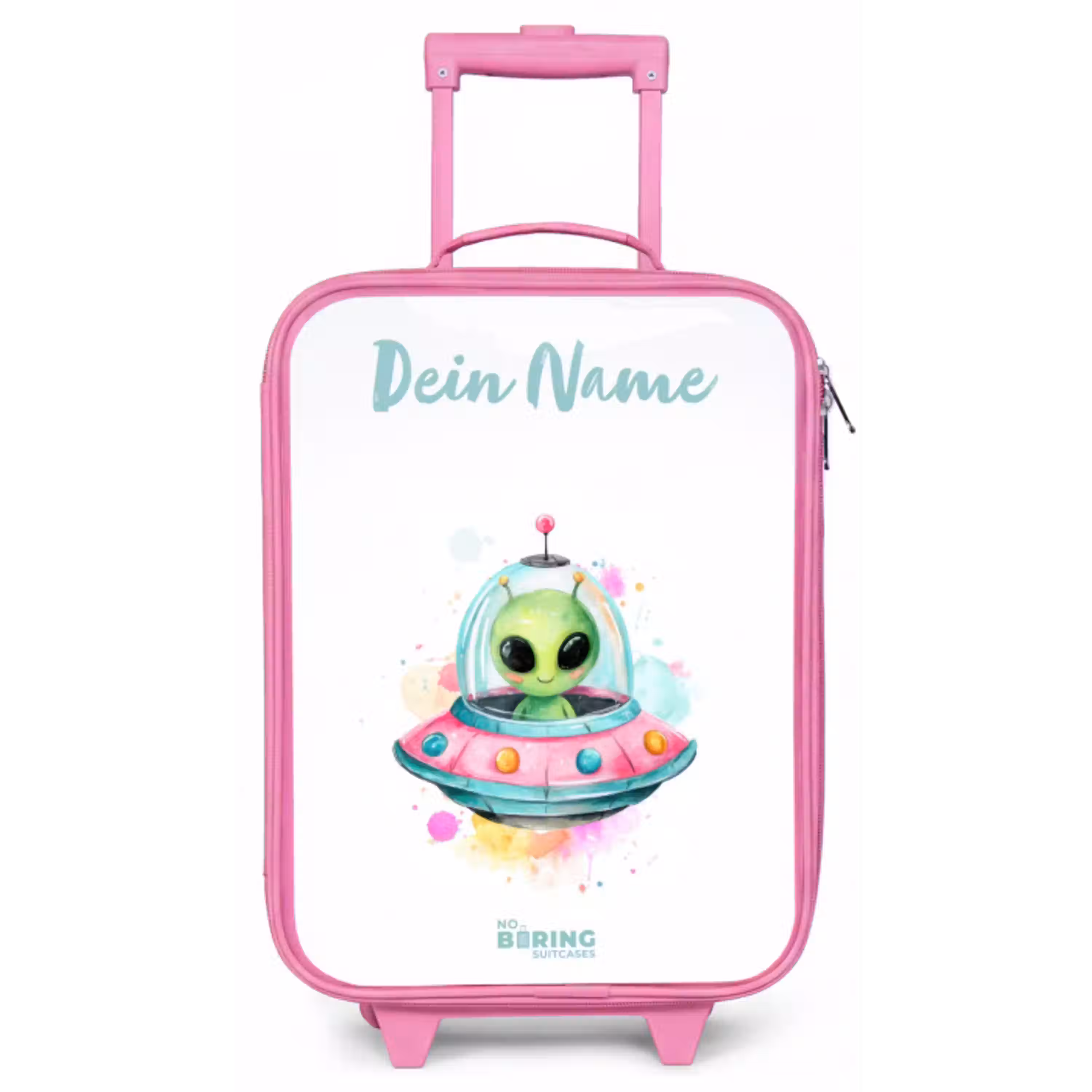 Groene alien in kleurrijke UFO Kinderkoffer - Roze klein -zz3dotto