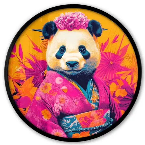 Kimono - Roze - Panda - Bloemenkroon Fotolijst rond zonder passe partout klein -3d