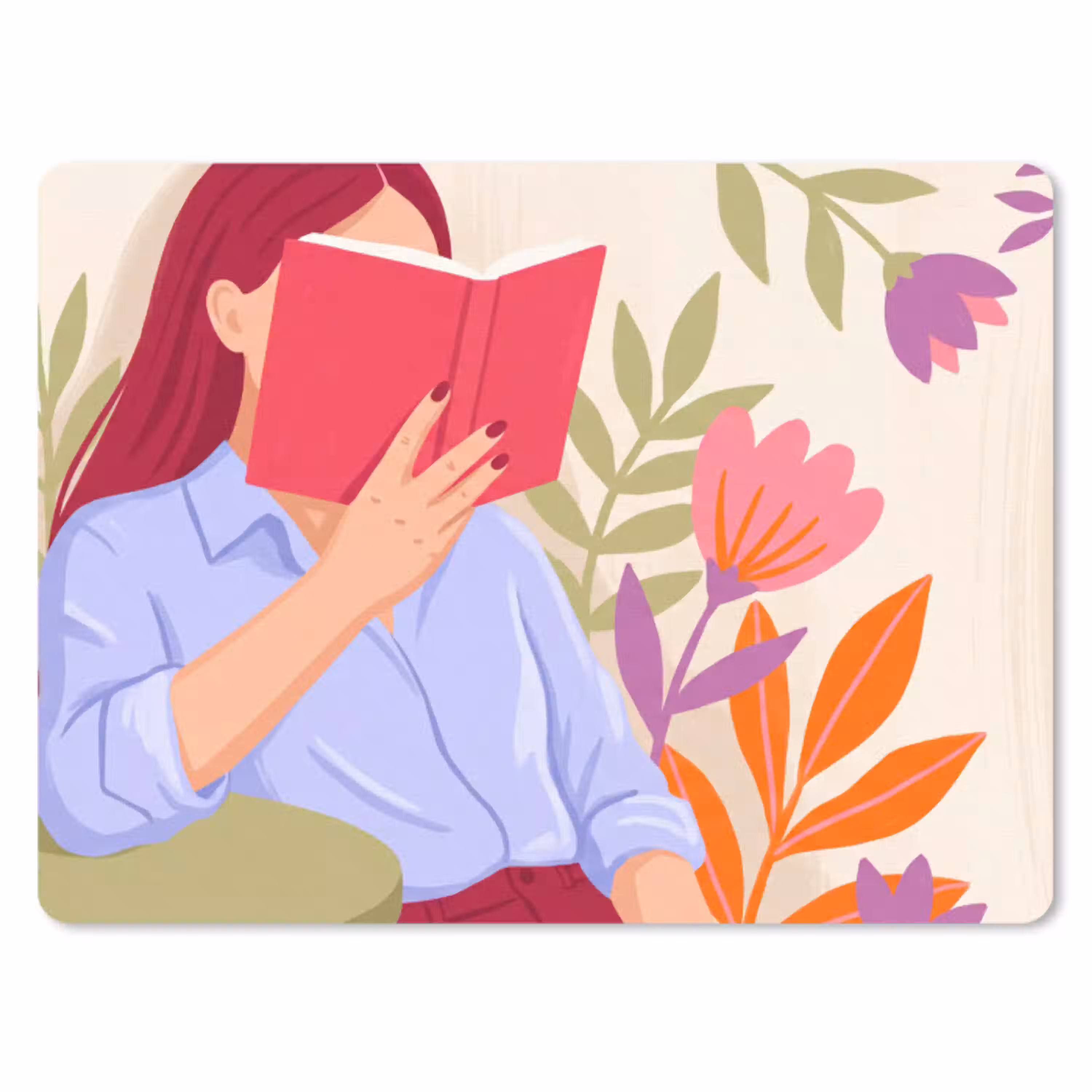 Vrouw - Lezen - Thuis - Modern - Bloemen muismat rubber klein -3d
