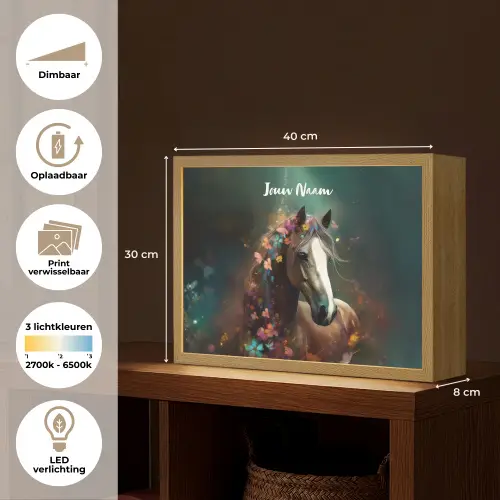 Dieren - Paard - Natuur - Vlinder - Bloemen Light Box met batterij (Wandlamp kind) middel -USP_websiteoverzichtNL