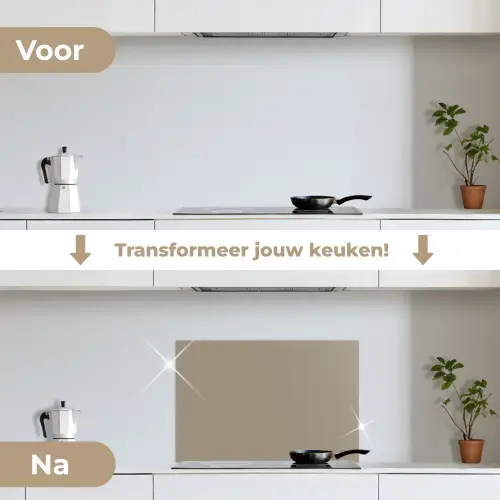Interieur - Kleuren - Beige keuken achterwand spatscherm klein 900 -voor_na_NL