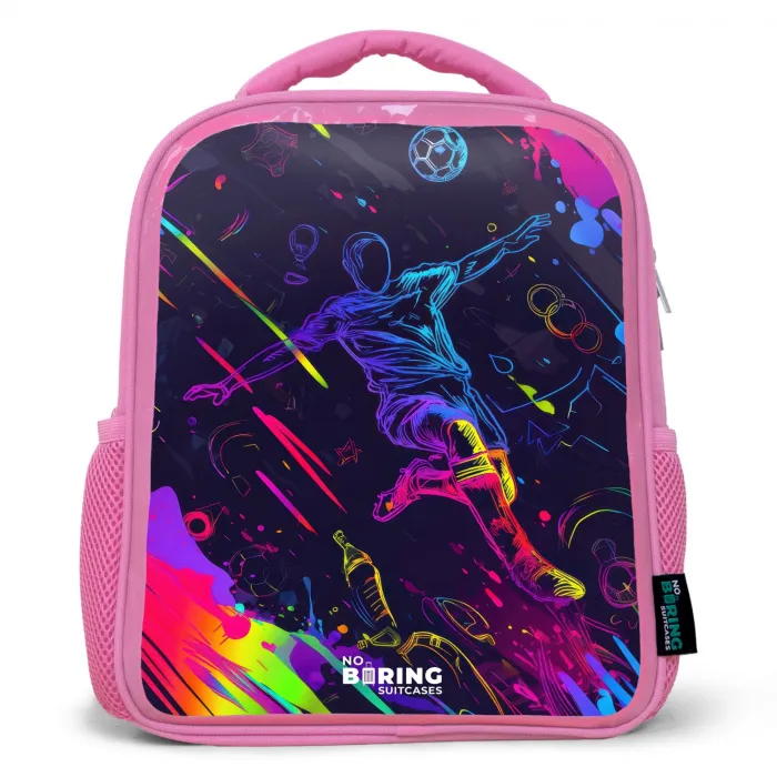 Neon actievolle voetbalspeler Kinderrugzak - Roze middel -3d