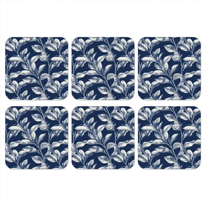 Botanisch - Patroon - Blauw onderzetter kurk middel 366 -3d