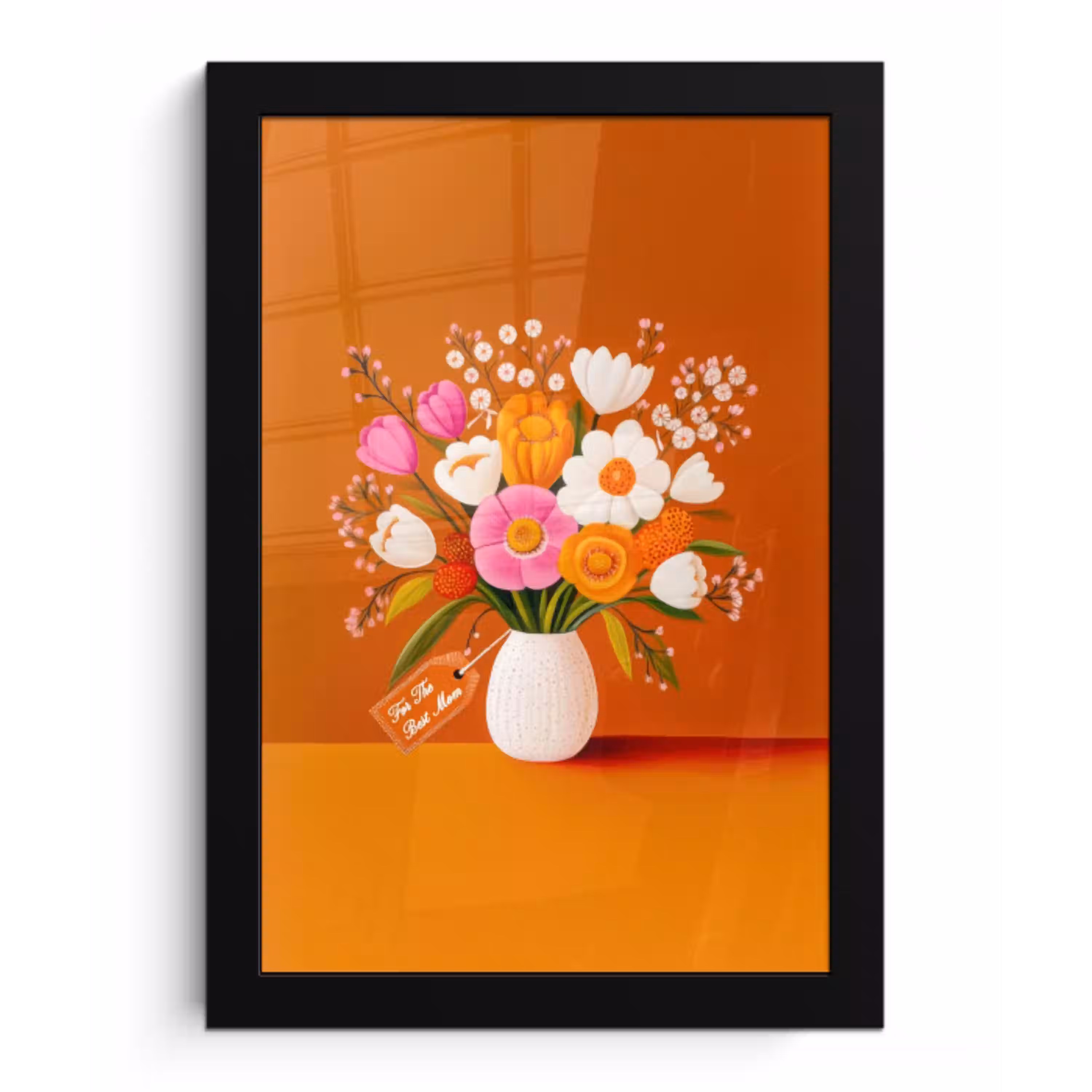 Vaas - Bloemen - Oranje fotolijst zwart zonder passe partout klein -3d