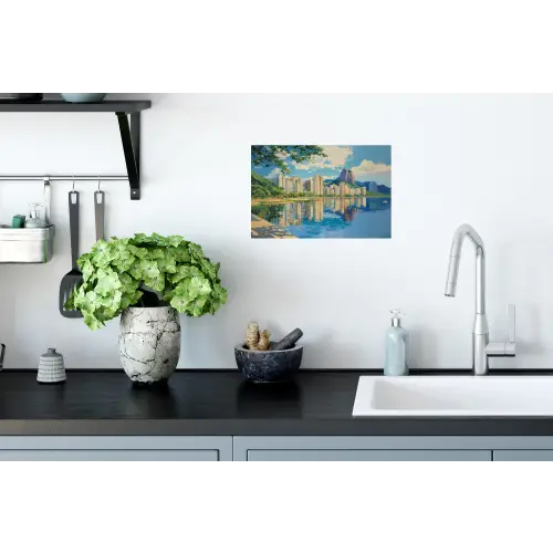 Berg - Skyline - Strand - Water Muursticker klein -keuken