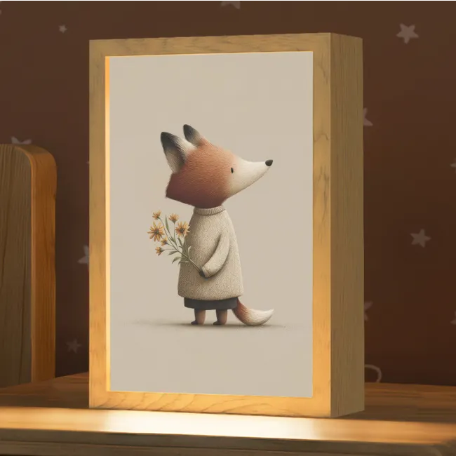 Kids’ Night Light - Fox - Yellow flowers - Minimalist