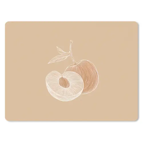 Perzik - Lijntekening - Pit - Beige muismat rubber klein -3d