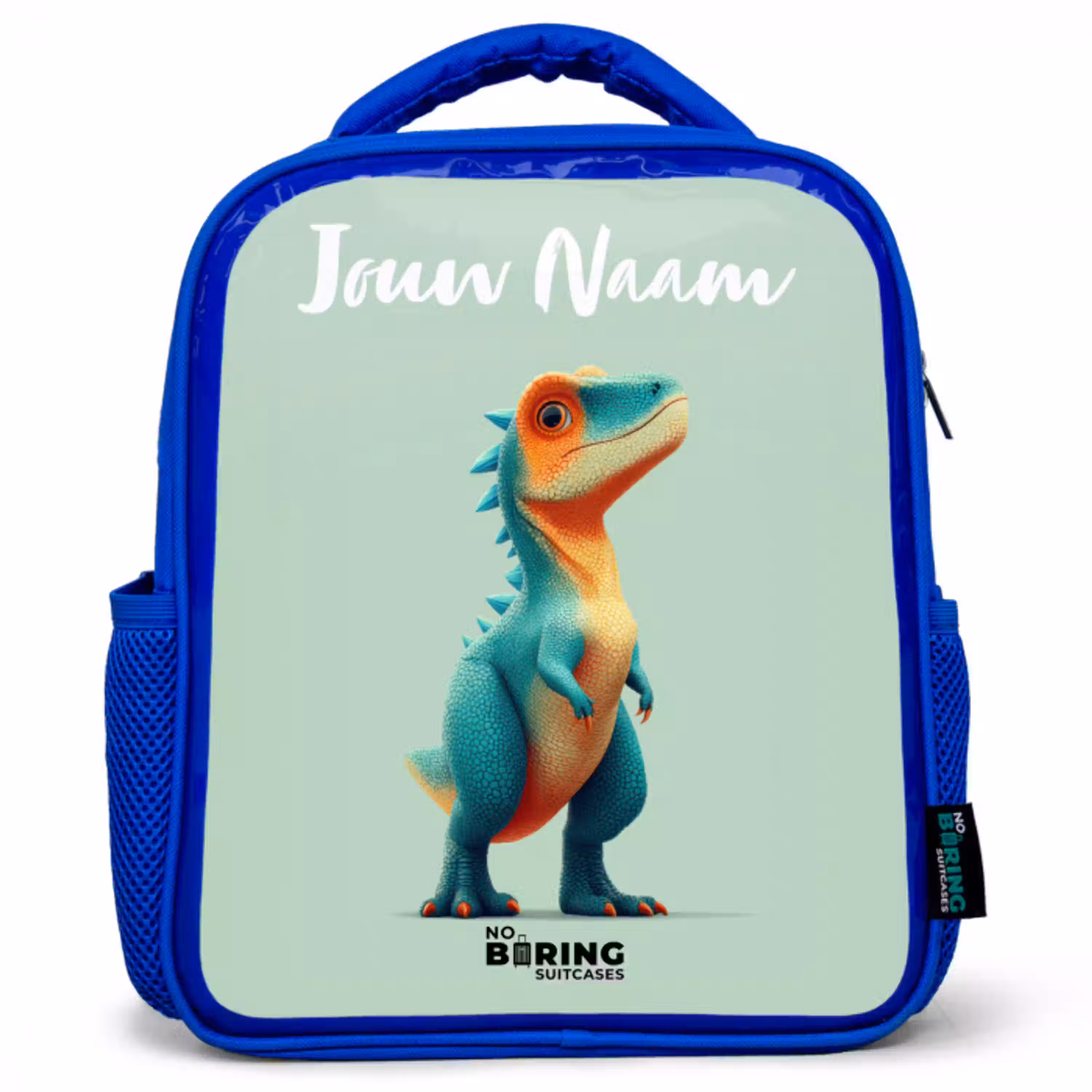 Dino - Dier - Groen - Oranje Kinderrugzak - Blauw middel -3d
