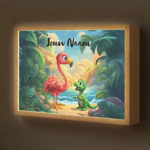 Flamingo - Dinosaurus - Strand - Kleurrijk Light Box met batterij (Wandlamp kind) middel -z3d_website