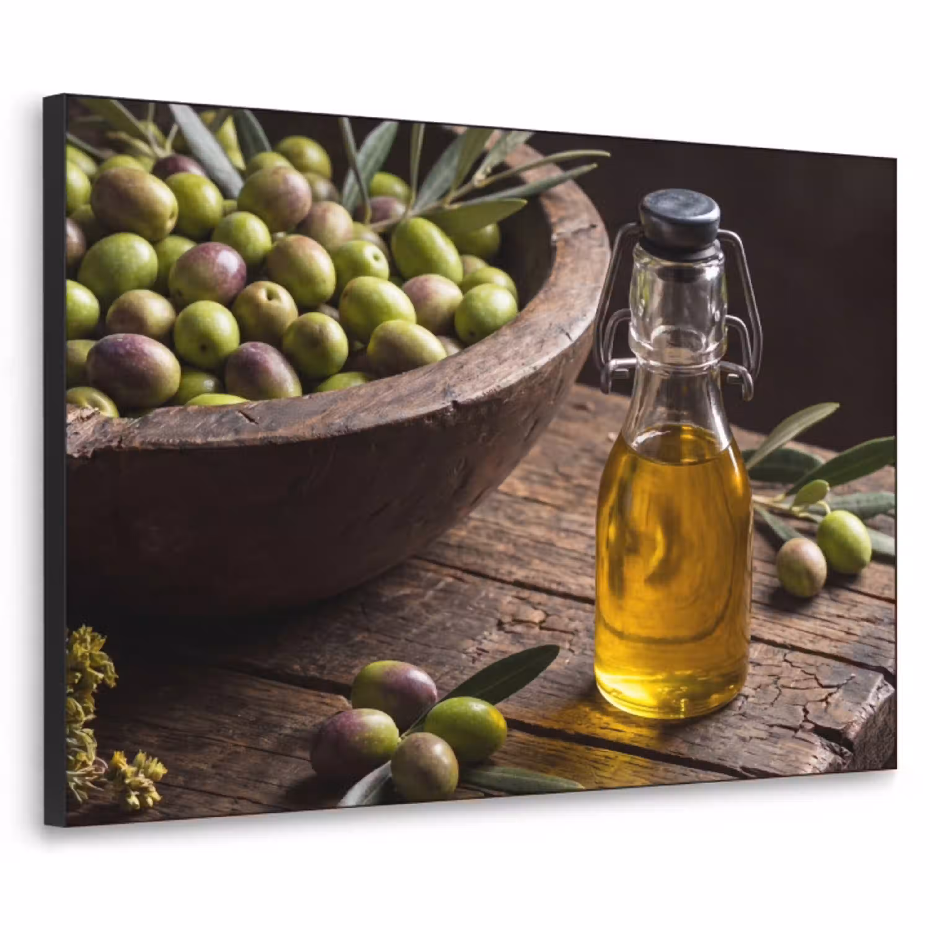 Olijven - Eten - Rustiek Textielframe zwart klein -3d