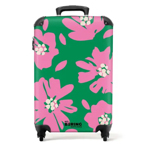 Pastel bloemen - Roze met groen NBS - Handbagage koffer - Kinderen Unisex middel -productfoto_recht