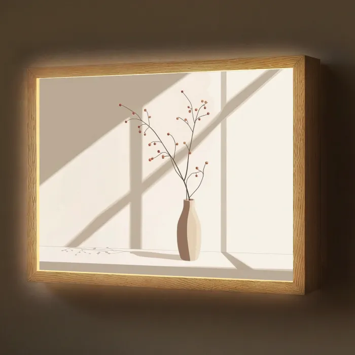 Vaas - Takken - Bessen - Minimalistisch Light Box met batterij (Wandlamp) middel -z3d_website