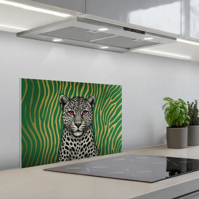 Panter - Zebrapatroon - Groen keuken achterwand spatscherm klein -3d_schuin