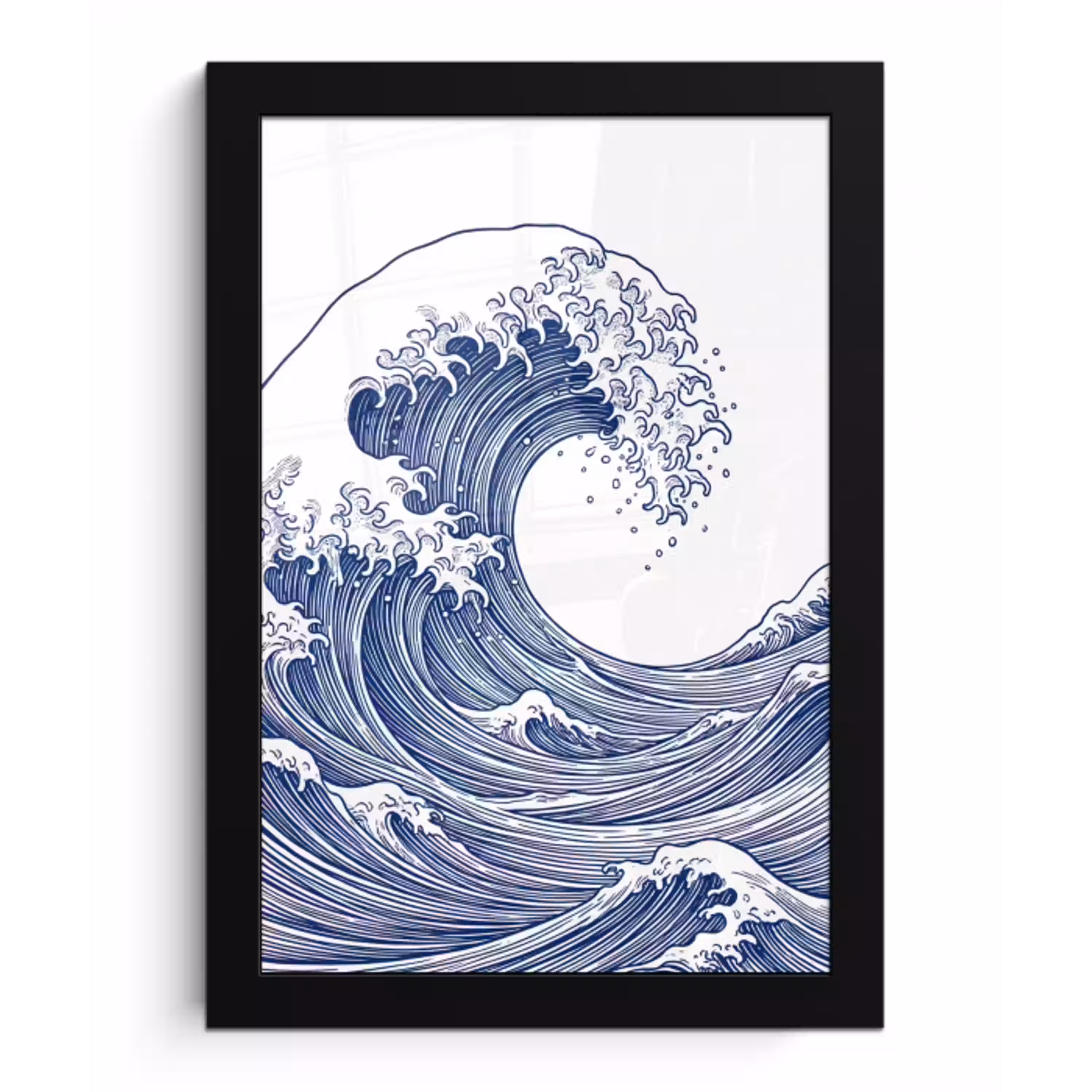 Golf - Japans - Zee - Illustratie - Blauw fotolijst zwart zonder passe partout klein -3d