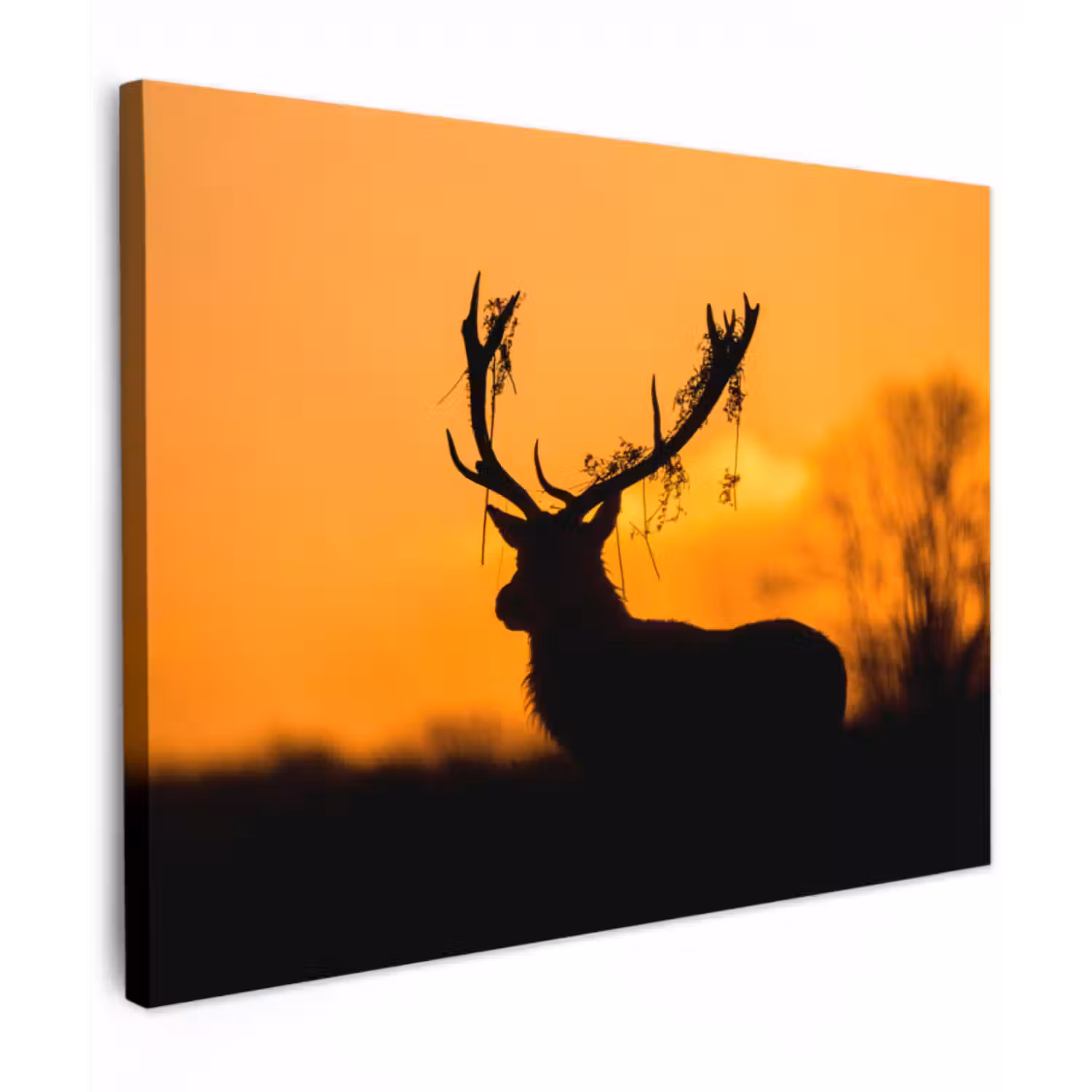 Canvas schilderij - Hert - Oranje - Silhouet - Dieren - Natuur