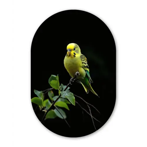 Parkiet - Tak - Bladeren - Geel Wandcirkel Ovaal Glas middel -3d