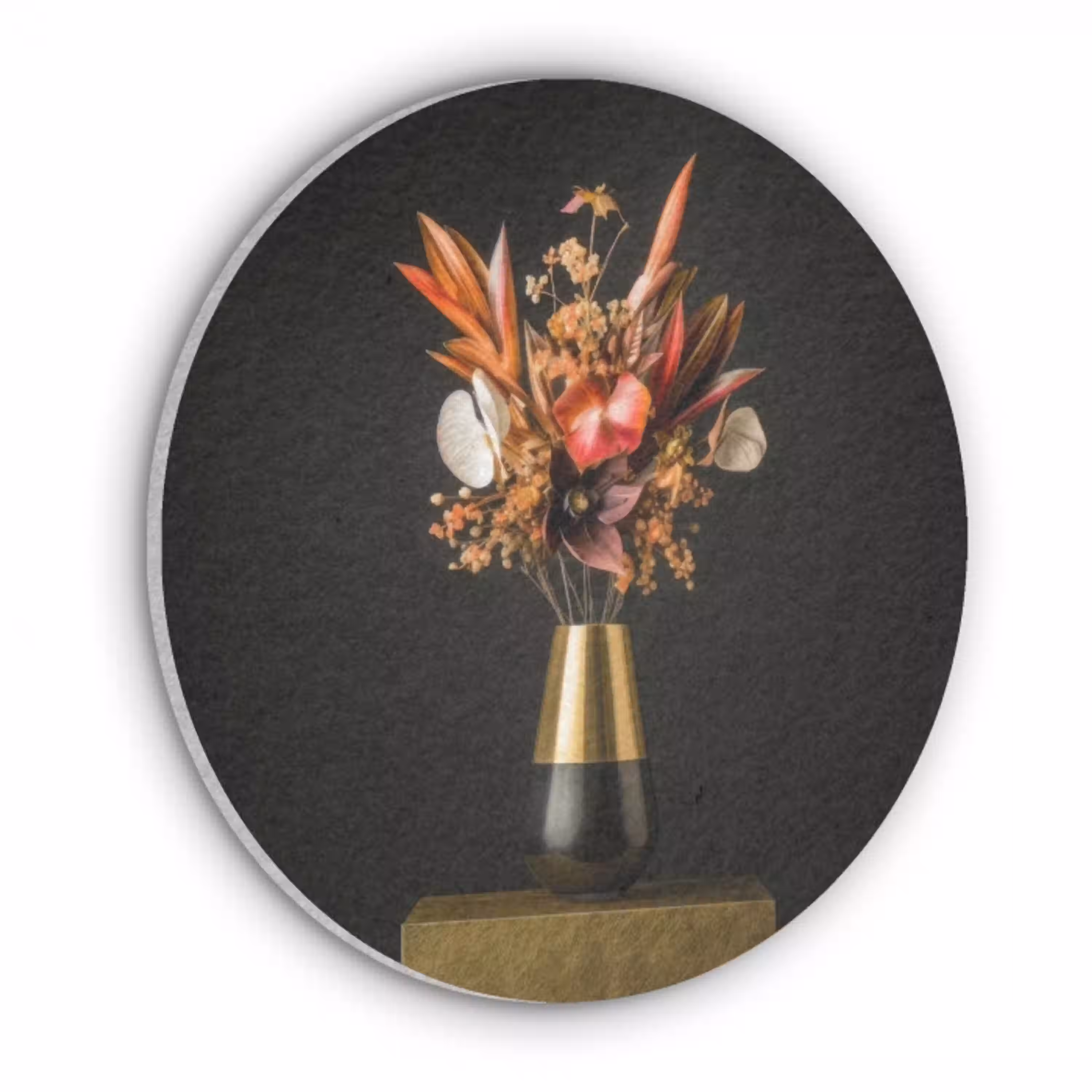 Exotisch - Boeket - Vaas - Goud Akoestische PET Vilt - Rond klein -3d