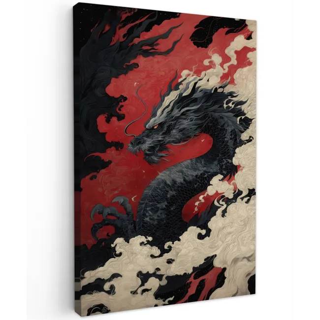 Zwarte draak - Rookwolken - Rood canvas 2cm klein -z3d