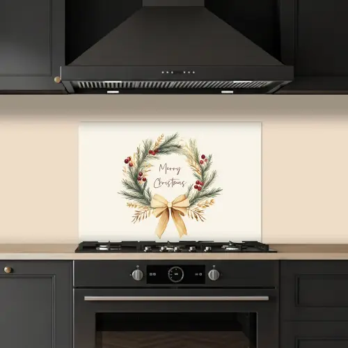 Kerstkrans - Kerst - Goud - Beige keuken achterwand spatscherm klein -sfeer1