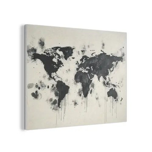 Wereldkaart - Zwart - Inkt PET vilt klein -3d