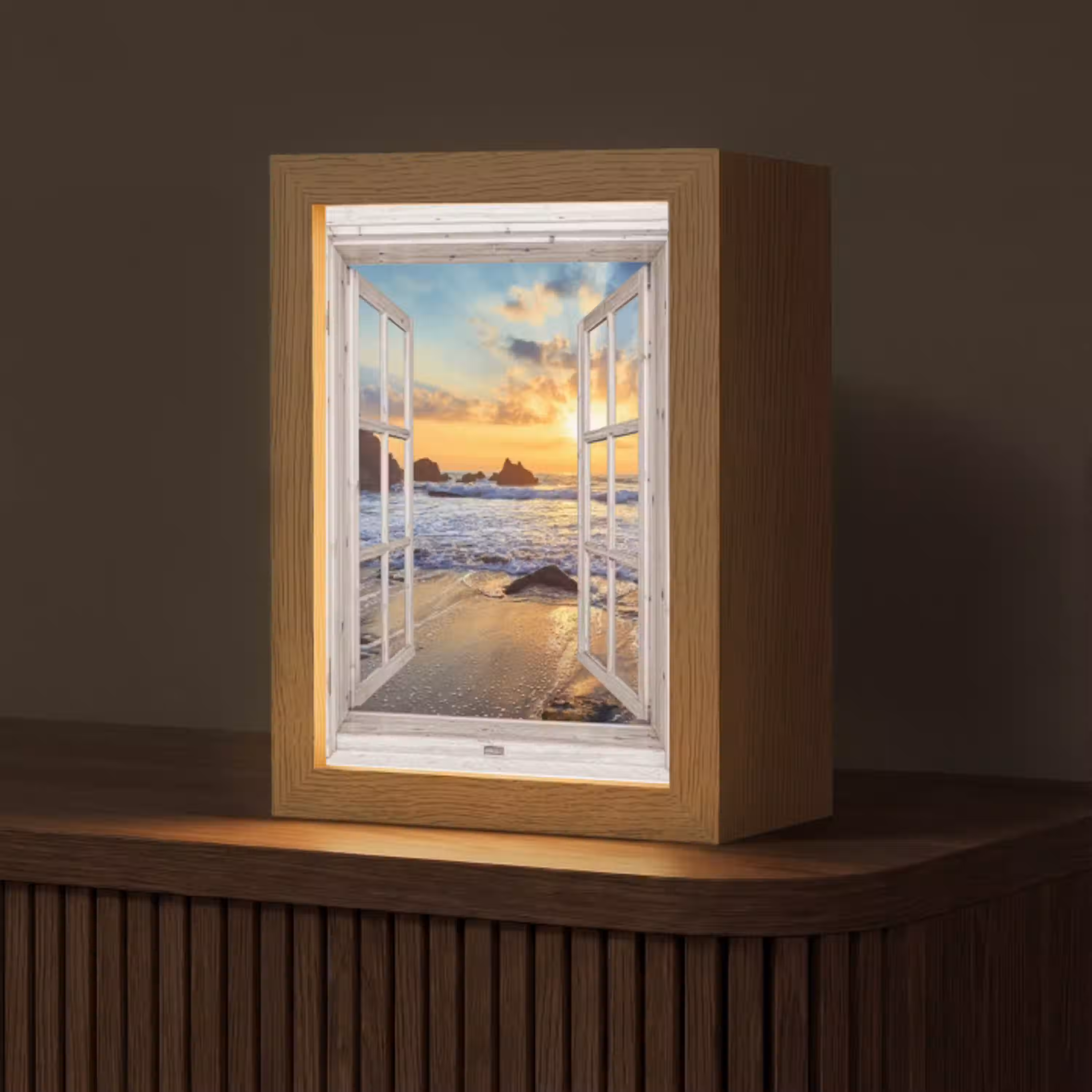 Strand - Doorkijk - Zonsondergang - Landschap - Zee - Natuur Light Box met kabel (Tafellamp) klein -z3d_website