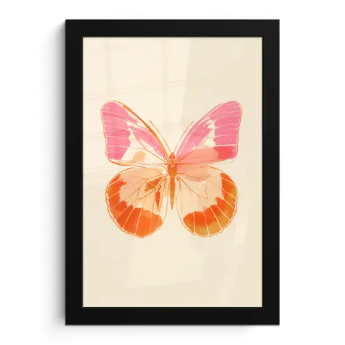 Oranje - Vlinder - Minimalistisch fotolijst zwart zonder passe partout klein -3d