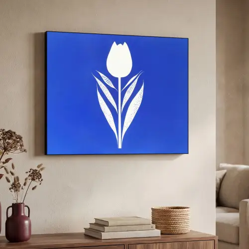 Tulp - Minimalistisch - Bladeren - Wit Textielframe zwart klein -sfeer3