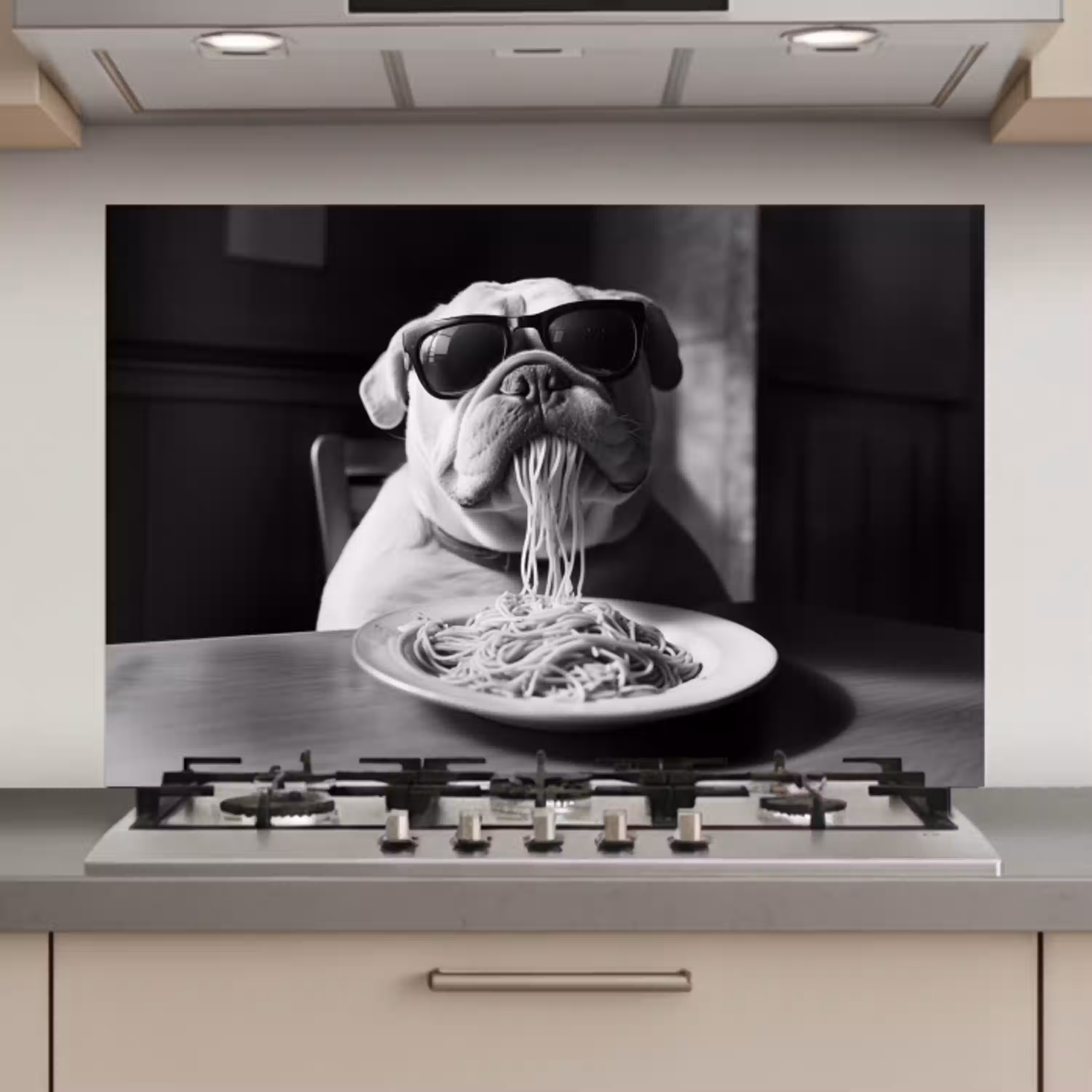 Hond - Bulldog - Pasta - Bril - Stoer - Dieren keuken achterwand spatscherm klein -3d_website