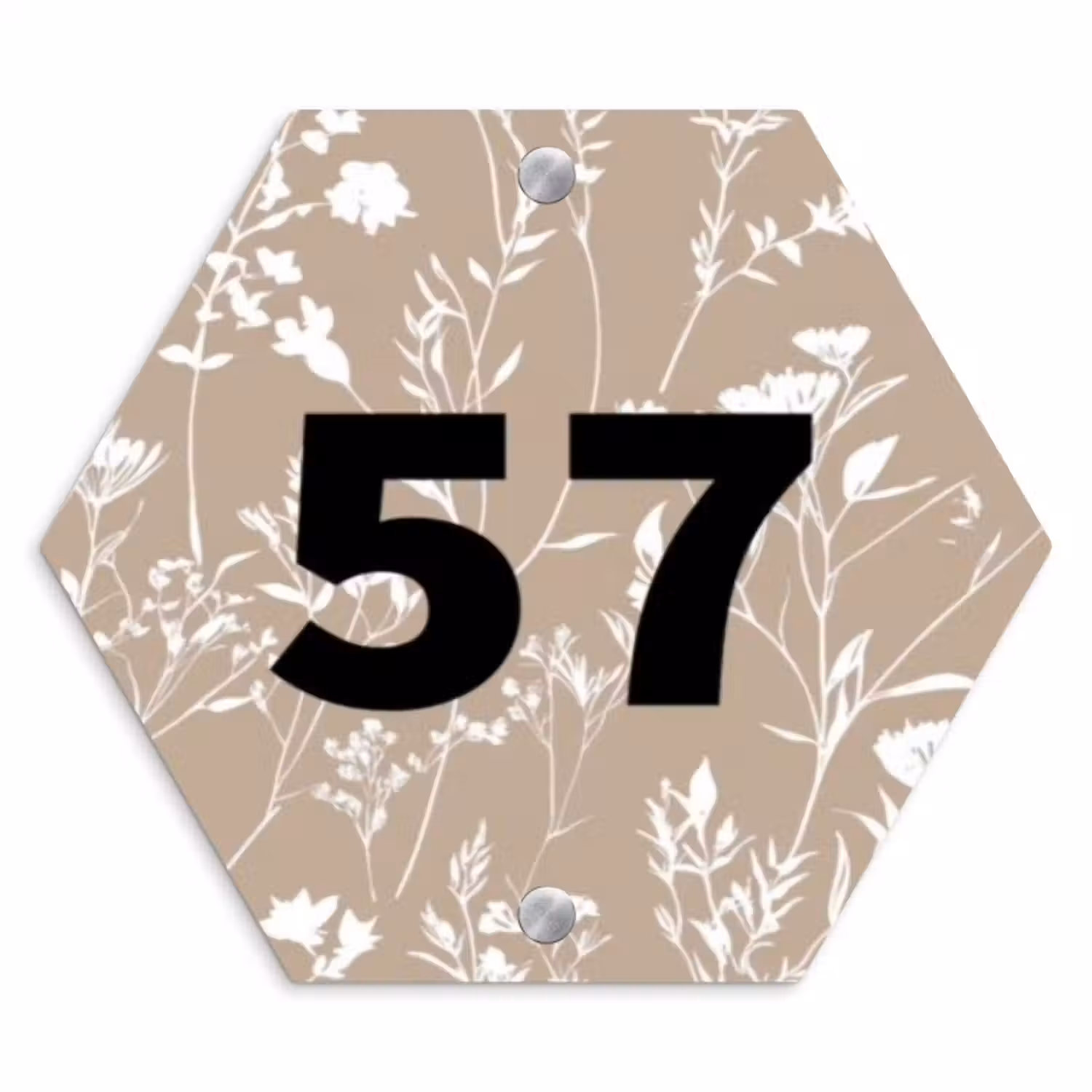 Naambordje voordeur - Hexagon - Beige bloemmotief - Traditioneel