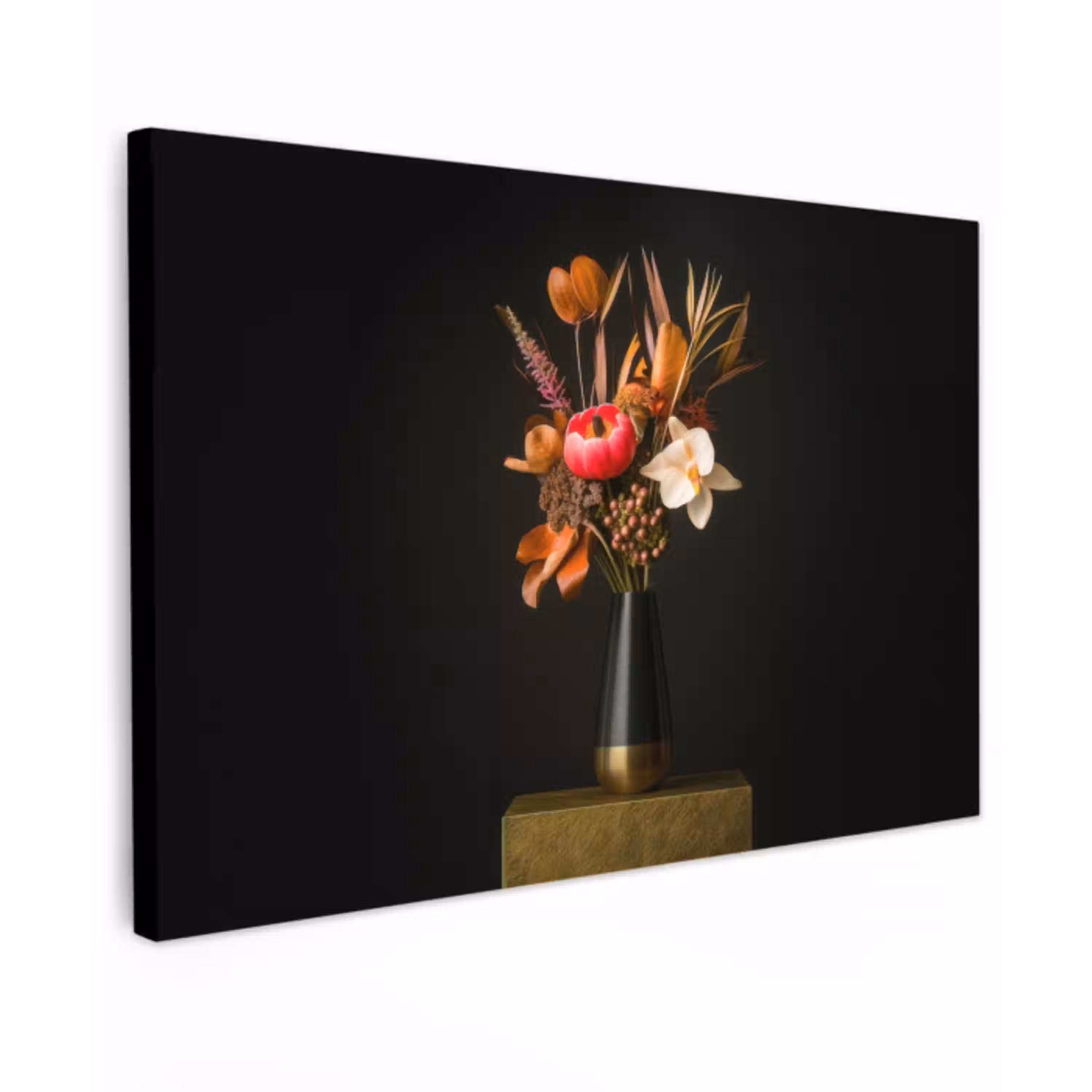 Boeket - Oranje - Gouden - vaas canvas 2cm klein -z3d