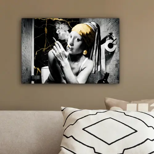 Marmerlook - Meisje met de parel - Sigaretten - Toilet - Goud - Kunst - Oude meesters canvas 2cm klein -sfeer3