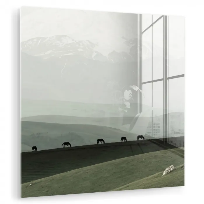 Grijs - Berg - Paarden plexiglas 5mm klein -zzzproduct_nieuw