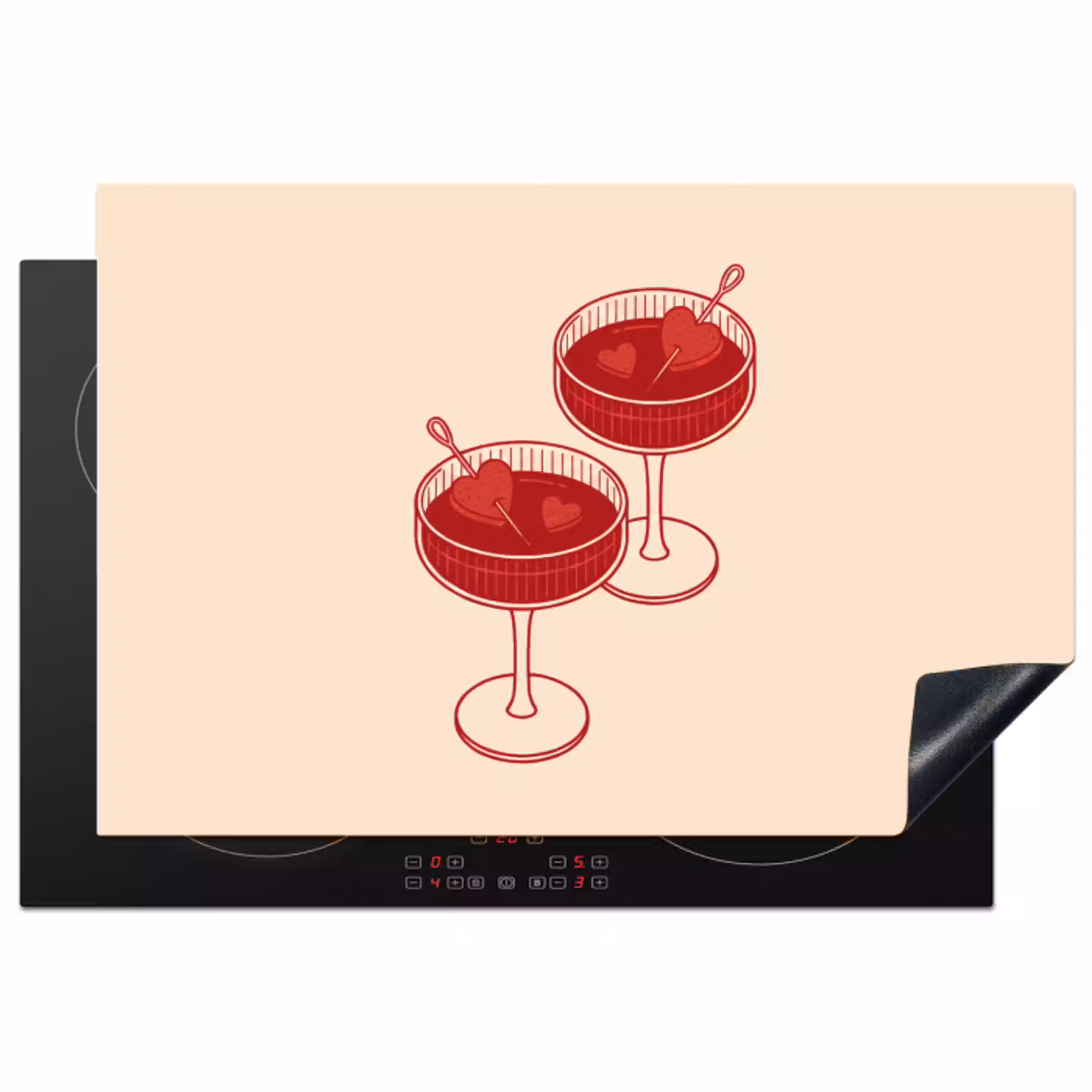 Cocktail - Hartjes - Liefde - Illustratie - Rood Inductie beschermer vinyl 3mm klein -3d