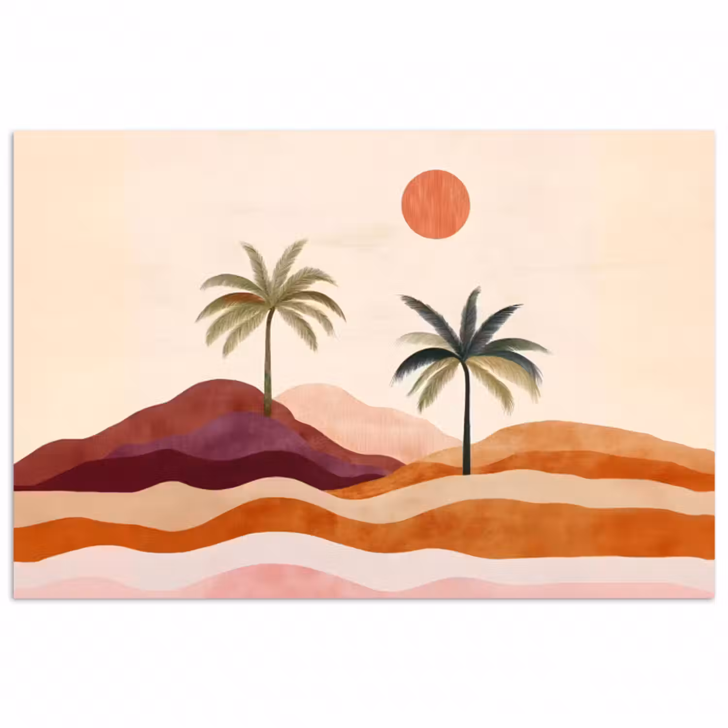 Poster - Palmen - Abstrakt - Sonne - Hügel