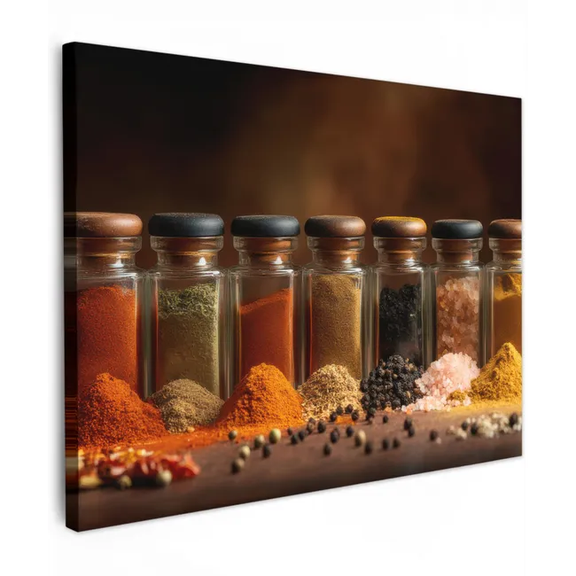 Canvas schilderij - Potjes - Kruiden - Specerijen - Korrels