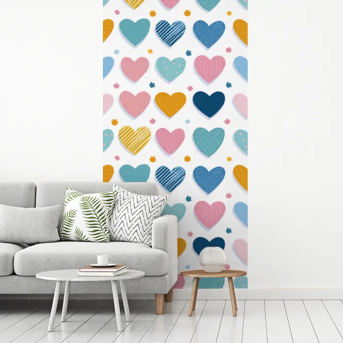 Hartjes - Pastel - Kleurcontrast - Handgetekend fotobehang vinyl groot -woonkamer
