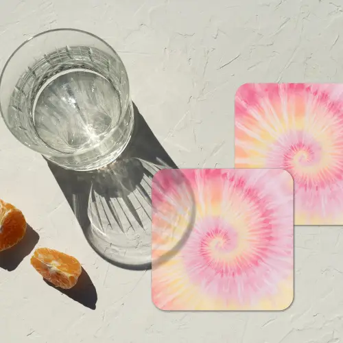 Patroon - Tie Dye - Pasteltinten - Roze onderzetter kurk middel -sfeer4