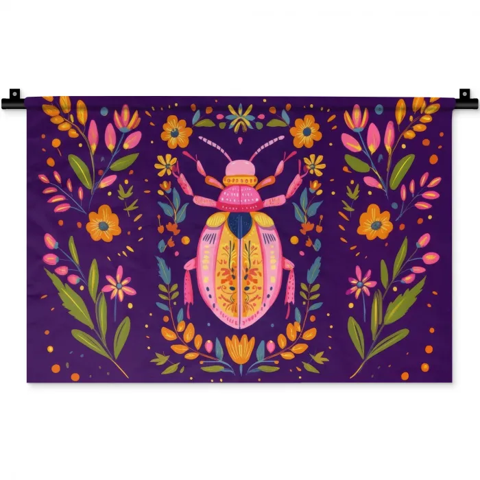 Kever - Felgekleurd - Bloemen - Bladeren Wandkleed katoen klein -zz3d