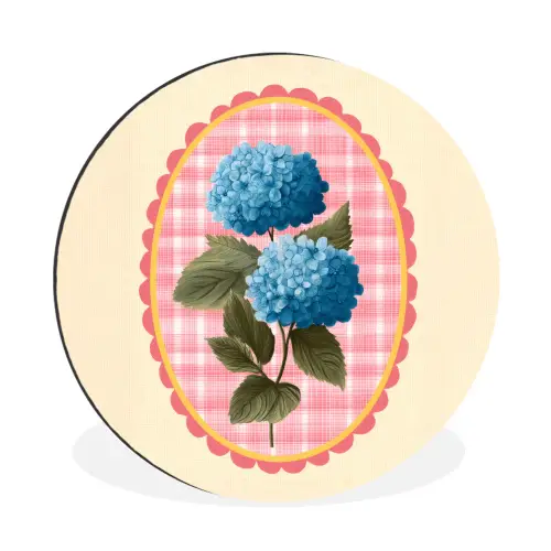 Bloemen - Blauw - Lijst - Bladeren Wandcirkel aluminium klein -3d