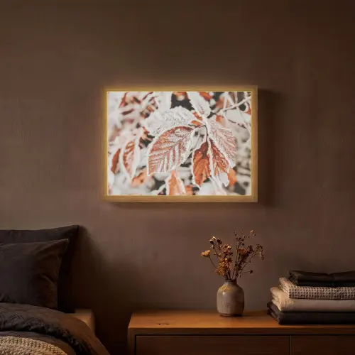 Bladeren - IJs - Winter - Natuur Light Box met batterij (Wandlamp) middel -sfeer4
