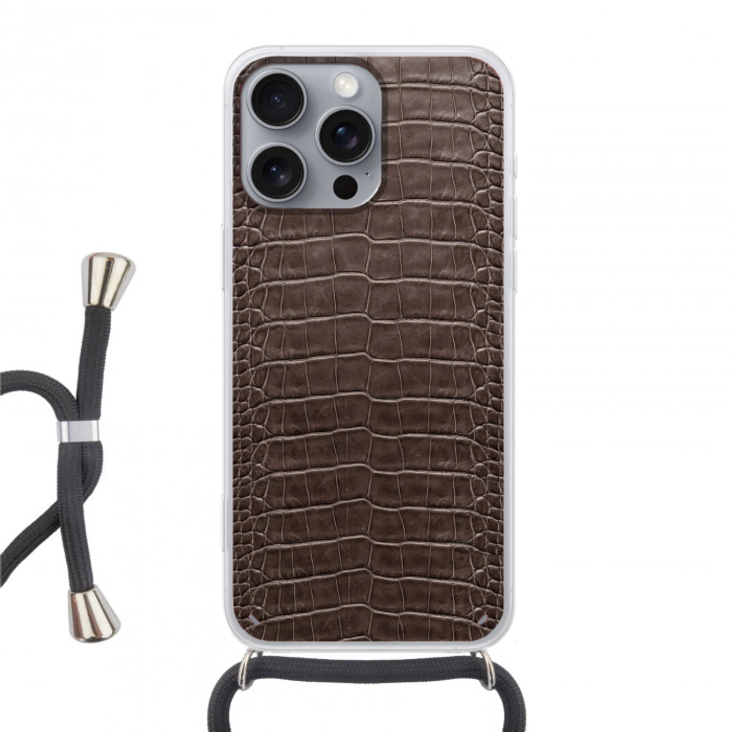 Leer - Krokodil - Mat Hoesje iPhone 16 Pro Max met koord klein -3d