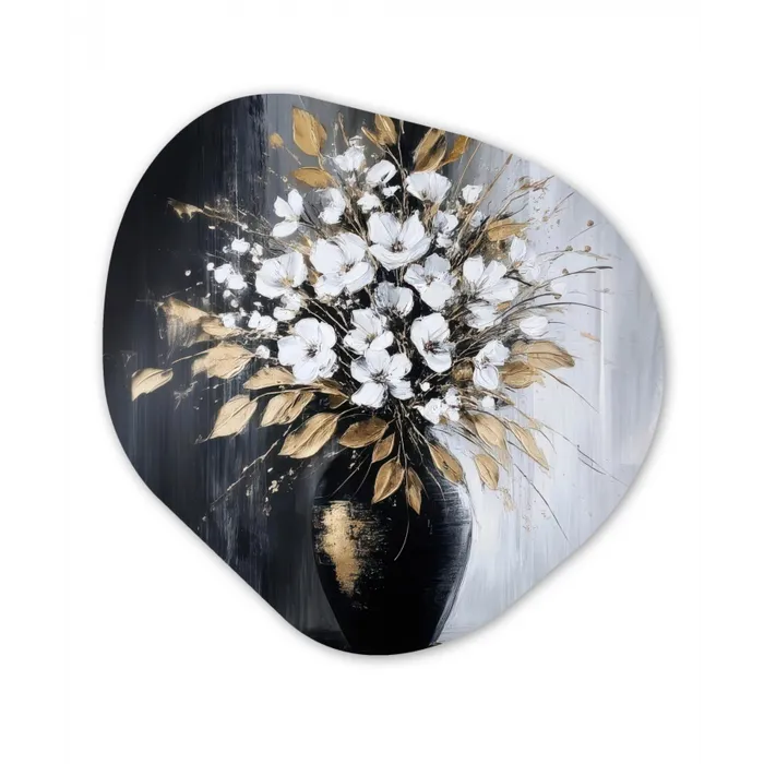 Bloemen - Wit - Vaas - Abstract Wandcirkel Organisch Plexiglas middel -3d