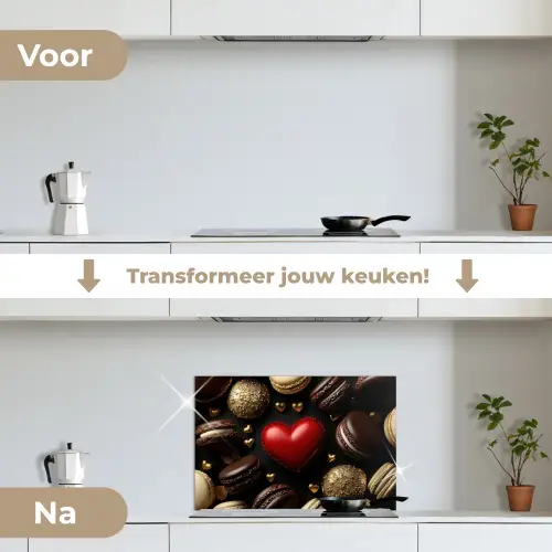 Macarons - Rood - Hart keuken achterwand spatscherm klein -voor_na_NL