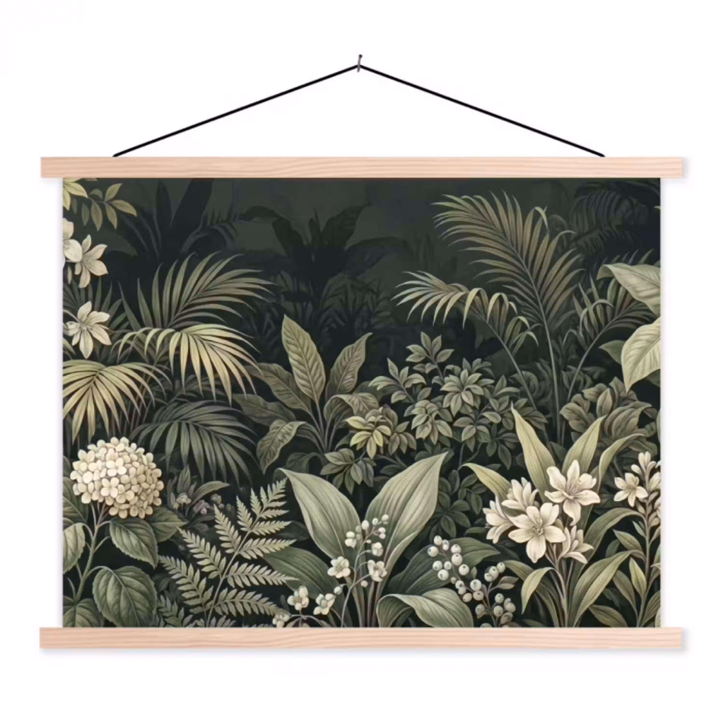 Jungle - Bladeren - Botanisch - Groen textielposter latten blank klein -3d