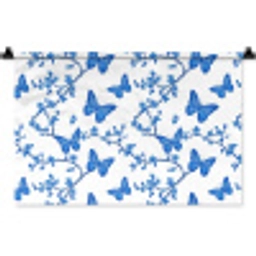 Vlinder - Bloemen - Blauw Wandkleed katoen klein 269 -zz3d