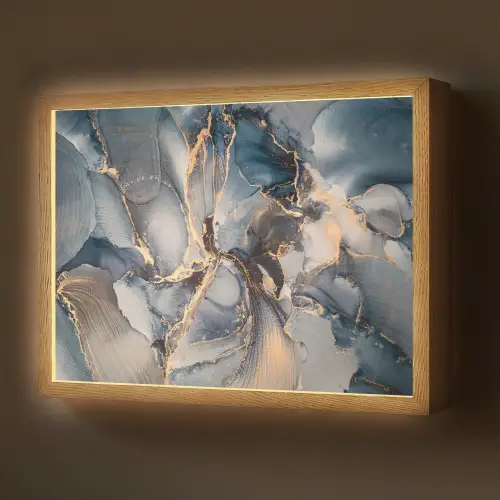 Marmer - Grijs - Blauw - Luxe - Goud Light Box met batterij (Wandlamp) middel -z3d_website