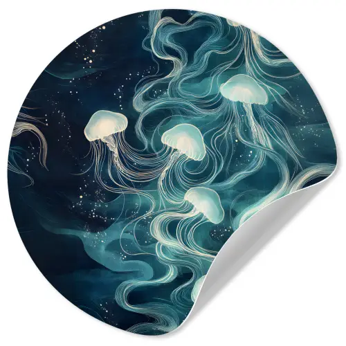 Kwallen - Zee - Wit - Golven Wandcirkel behangsticker klein -3d