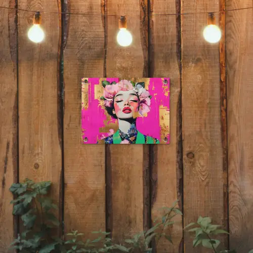 Bloemenkroon - Goud - Vrouw - Portret tuinposter los doek klein -sfeer1