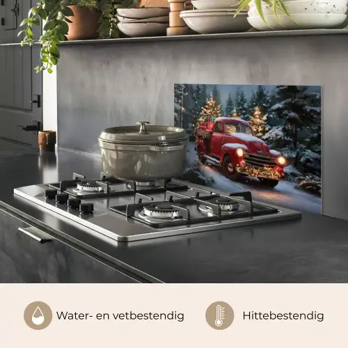 Kersttruck - Sneeuwbos - Rood keuken achterwand spatscherm klein -usp_NL